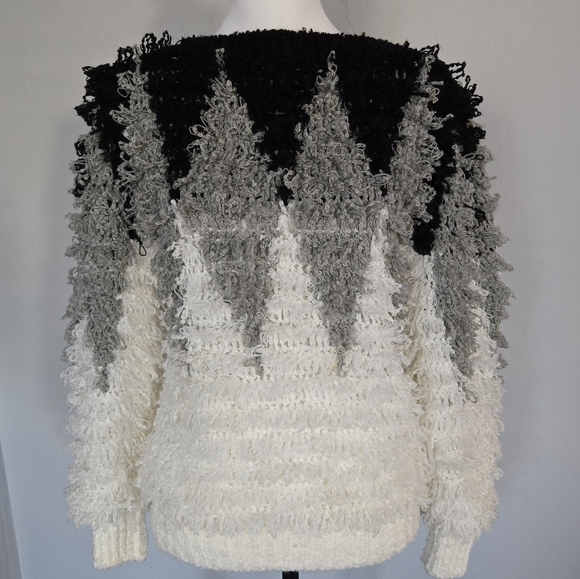 Answers By Riddles Fringe Boho Shaggy Colorblock Geometric Pullover Sweater Sz M - Picture 10 of 10